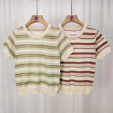 Crewneck Knitted Loose-fit Short-Sleeved Tee T-shirt for Women