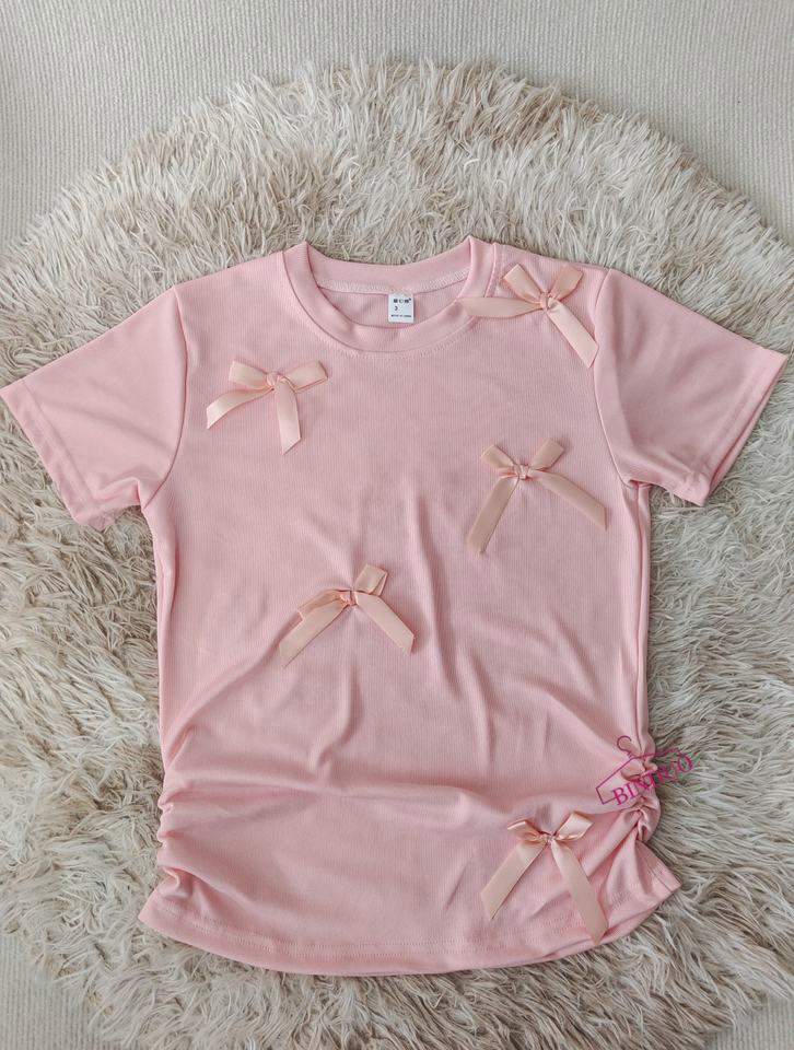 Bow Tops for Women Slim-fit Women's Clothing Fashionable Short-sleeved Blouse
