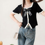 New Design Women's Clothing Bowknot Solid Short Sleeve T-shirt Casual T-shirt