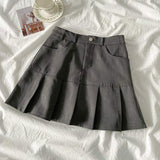 Women Pleated Mini Skirt Solid Color Pocket A-Line Short Skirt Fly Preppy School Uniform Style Casual Ladies Pleated Skirt