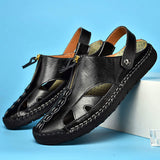 Summer Casual Slippers Fashion Design Comfortable Durable Blue Genuine Leather Sandals Shoes for Men