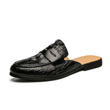 Babouche Homme En Cuir Black PU Leather Fashion Mules Slip on Casual Half Loafers for Men Shoes