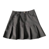 Women Pleated Mini Skirt Solid Color Pocket A-Line Short Skirt Fly Preppy School Uniform Style Casual Ladies Pleated Skirt