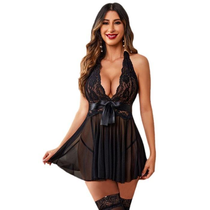 Sexy Erotic  Women's Mesh Perspective Suspender Pajamas Plus Size Suit