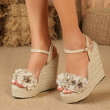 Stylish Jute Espadrilles Women's Wedge Heel Sandals with Bling Color - Ideal for Summer Beach & High Increasing Platforms
