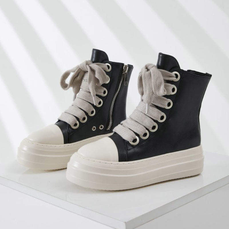 Chaussures Outdoor Casual Sepatu Wide Shoelace Leather Boots Ladies Platform Sneakers