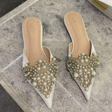 Ladies' Elegant Pearl Style Beach Sandals - Fashionable Mules Flat Shoes & Slippers