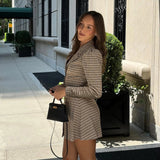 Fall New Eco - Friendly Woven Natural Waist Preppy Style Women's Long Sleeve V - Neck Button Front A - Line Dress - Zeprah