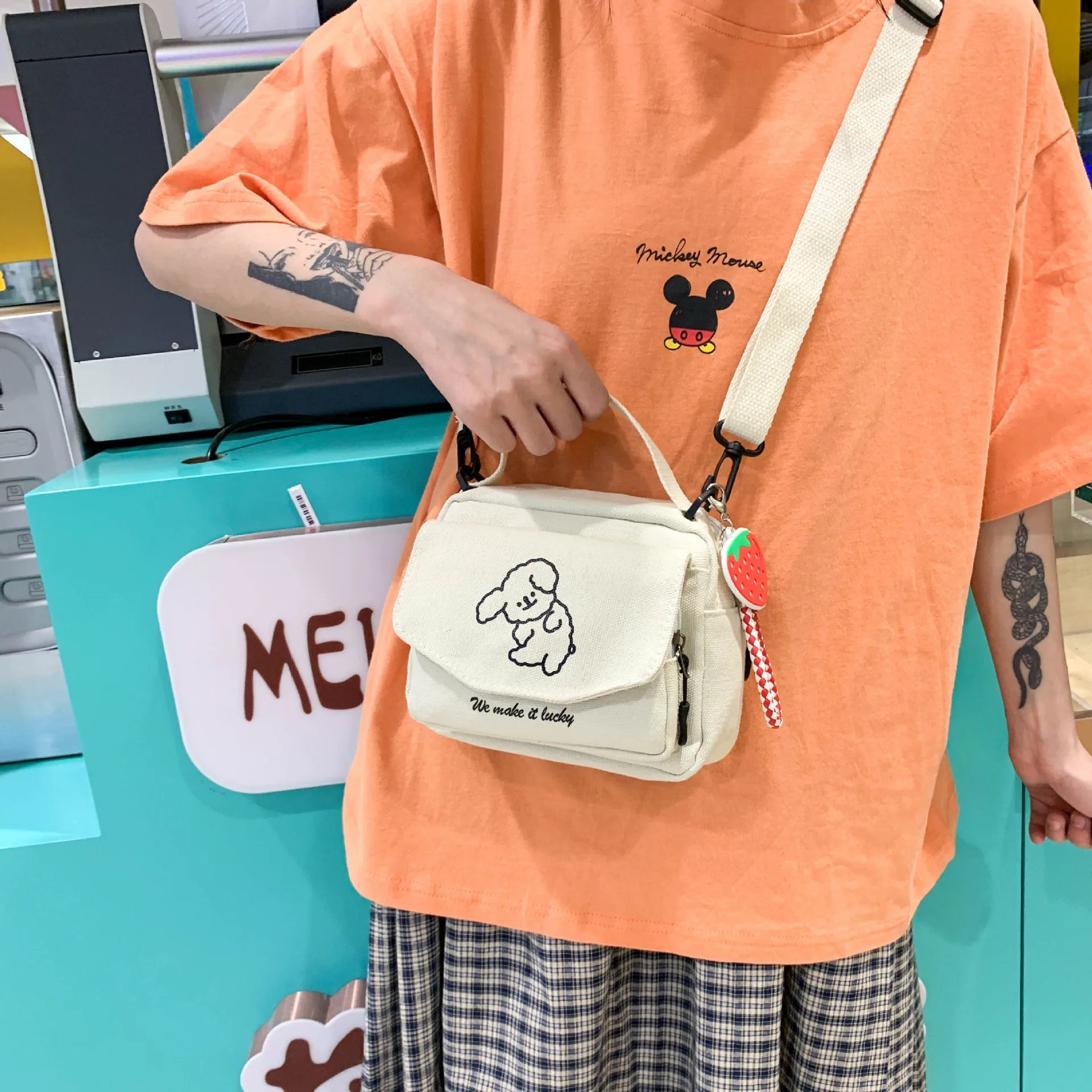 Fashion Canvas Small Square Bag Lovely Canvas Pure Color Casual Women Ladies Luxury Shoulder Tote Bag Handbag - Zeprah