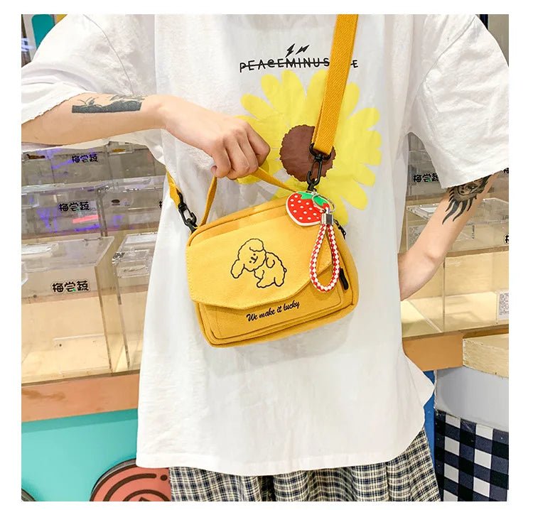Fashion Canvas Small Square Bag Lovely Canvas Pure Color Casual Women Ladies Luxury Shoulder Tote Bag Handbag - Zeprah