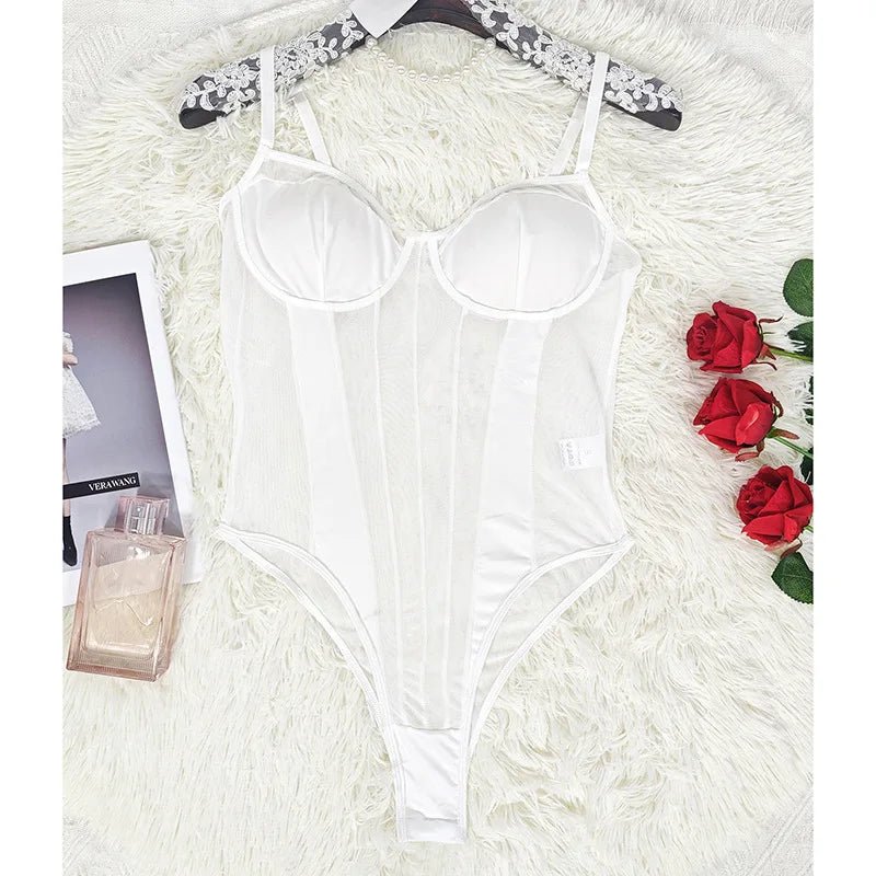 Fashion Design Female Mesh See Through Transparent Hot Girls Shapewear Sexy Backless Bodysuit Corset Top Jumpsuit - Zeprah
