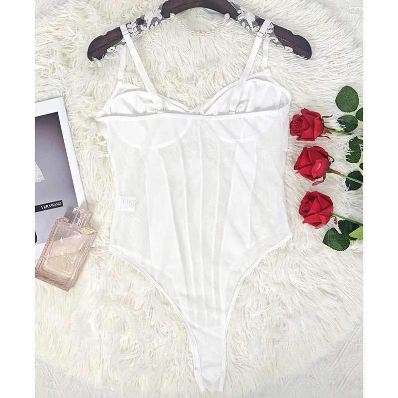 Fashion Design Female Mesh See Through Transparent Hot Girls Shapewear Sexy Backless Bodysuit Corset Top Jumpsuit - Zeprah