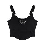 Fashion Ladies Camisole Striped Skinny Tank Top Women Embroidery Letter Bra Pad Shoulder Belt Iron Casual Crop Tops - Zeprah