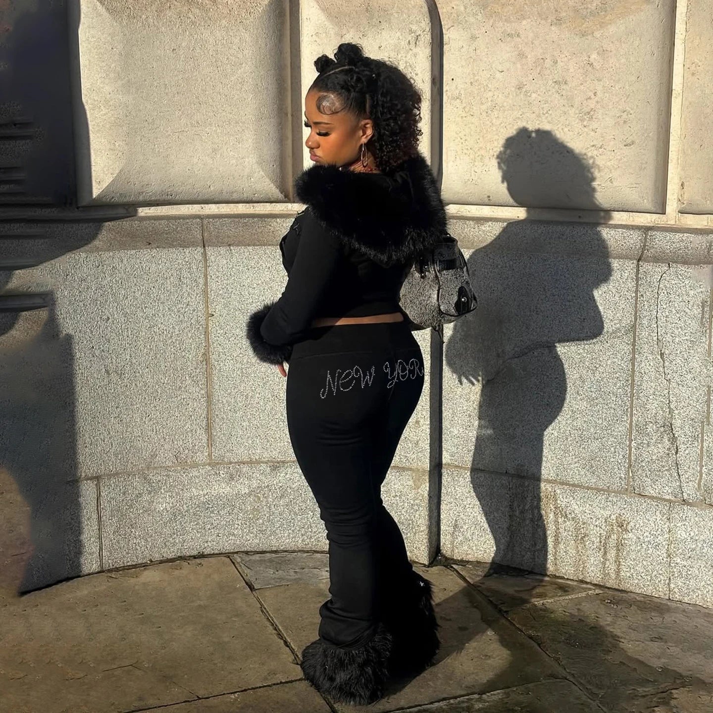 Fashion Rhinestone 2 - Piece Set Women's Short Long Sleeve Zip Hoodie with Skinny Sweatpants Clubwear Street Sportswear - Zeprah