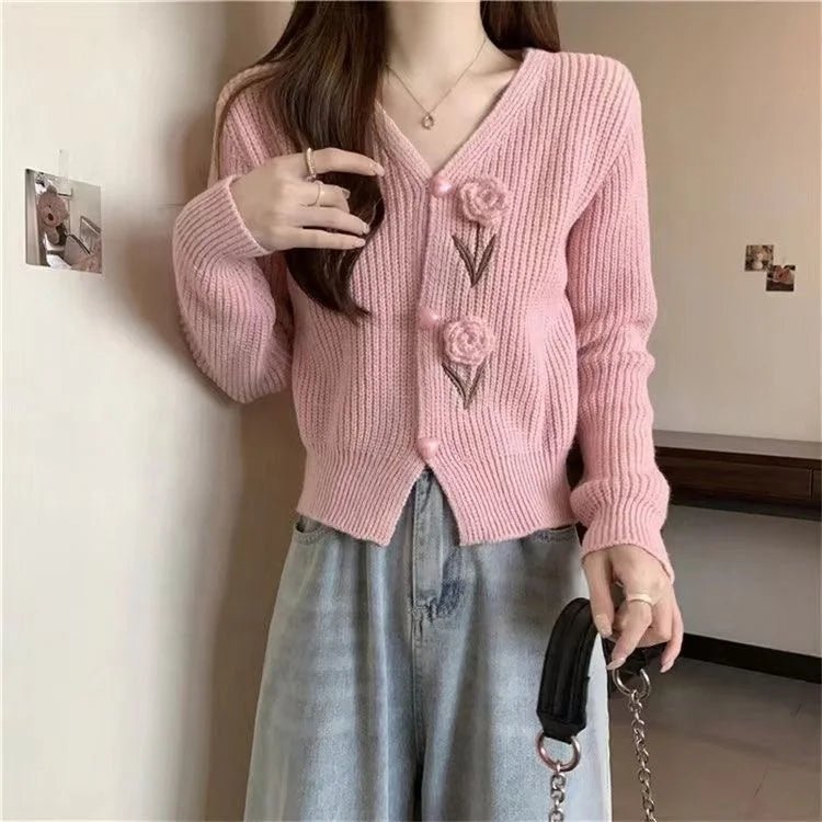 Fashion Slimming Age - reducing V - neck Fashion All - match Autumn and Winter Knitted Cardigan Sweater Coat - Zeprah