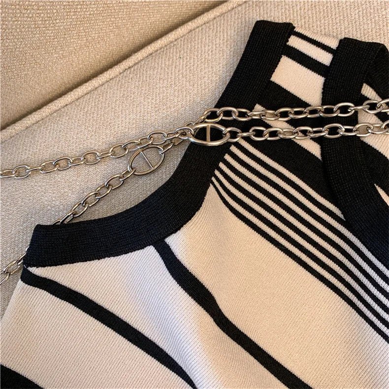Fashion Stripe Spring Summer Top Camisole Shirt All - Match Upper Garment Waistcoat Soft Short Knitted Unisex Woman Man Vest - Zeprah