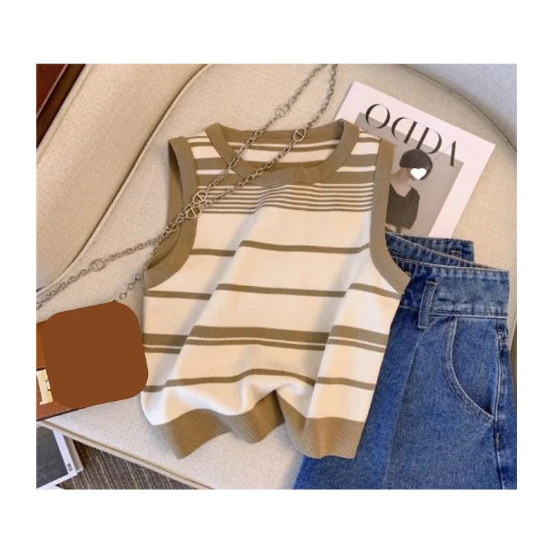 Fashion Stripe Spring Summer Top Camisole Shirt All - Match Upper Garment Waistcoat Soft Short Knitted Unisex Woman Man Vest - Zeprah