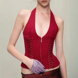 Fashionable and Sexy New Design Unique Knitted Short Sleeveless Tank Tops Hot Selling Women's Solid Color Y2K Style - Zeprah
