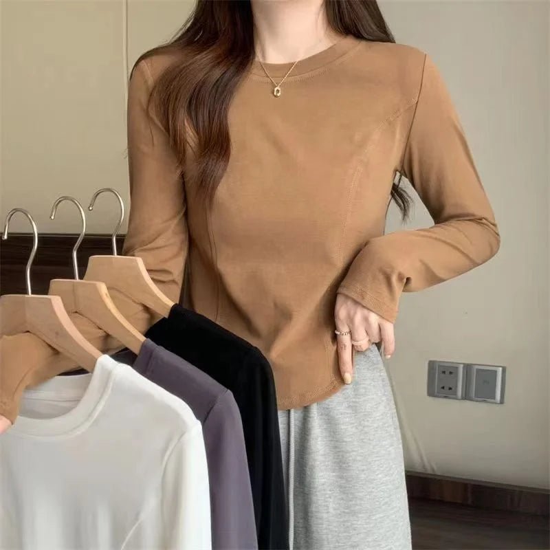 Fashionable Base Shirt Crewneck Long - sleeved Top Irregularity Long Sleeve T-shirt - Zeprah