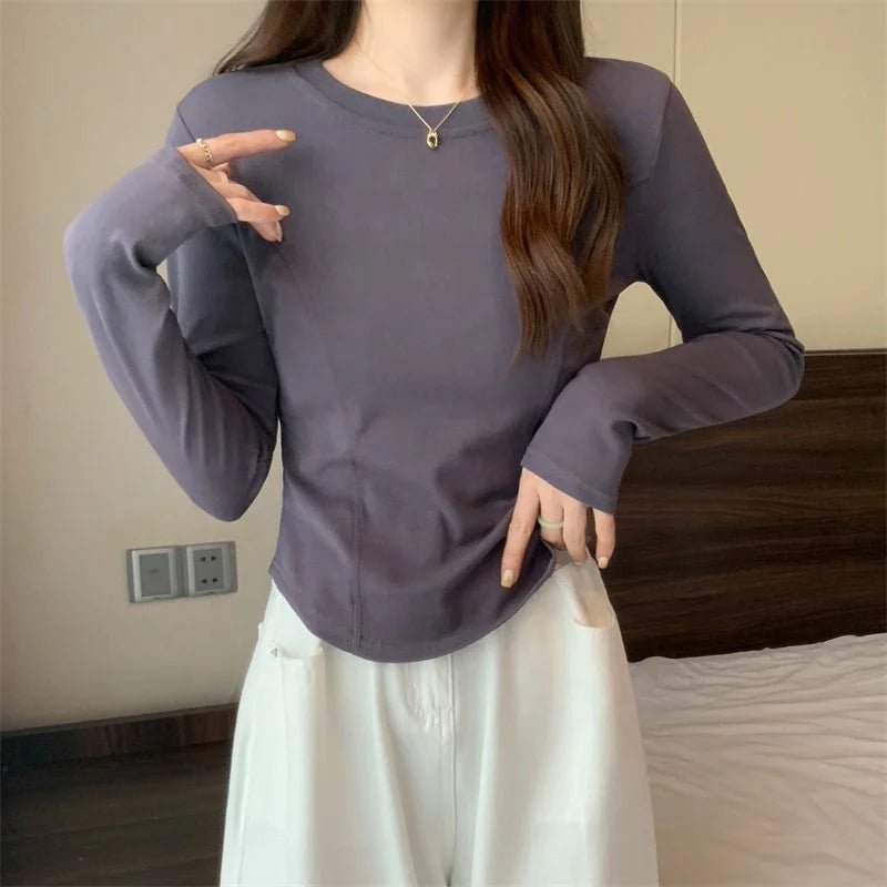 Fashionable Base Shirt Crewneck Long - sleeved Top Irregularity Long Sleeve T-shirt - Zeprah
