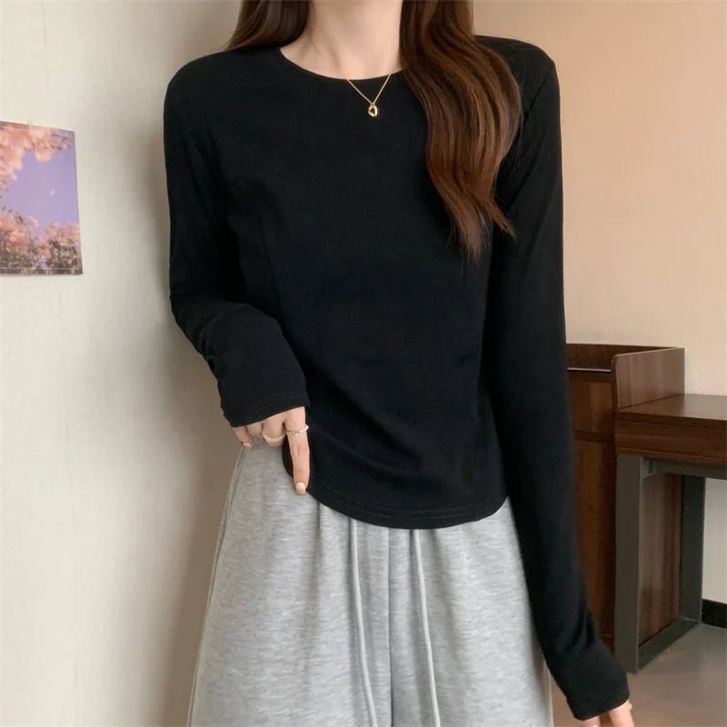 Fashionable Base Shirt Crewneck Long - sleeved Top Irregularity Long Sleeve T-shirt - Zeprah