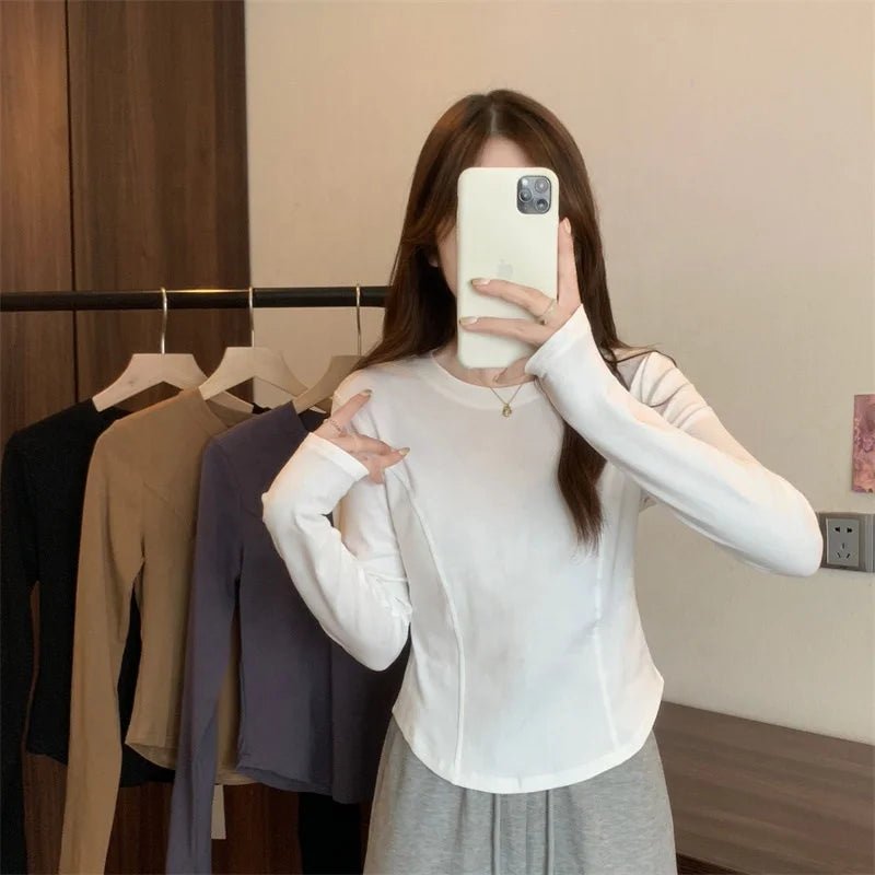 Fashionable Base Shirt Crewneck Long - sleeved Top Irregularity Long Sleeve T-shirt - Zeprah