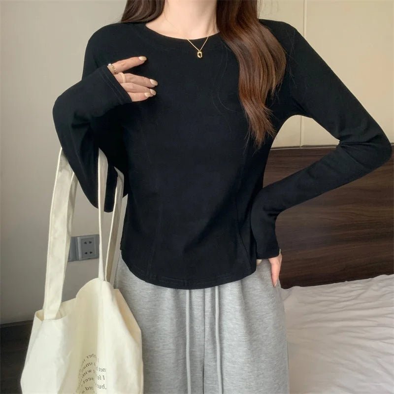 Fashionable Base Shirt Crewneck Long - sleeved Top Irregularity Long Sleeve T-shirt - Zeprah