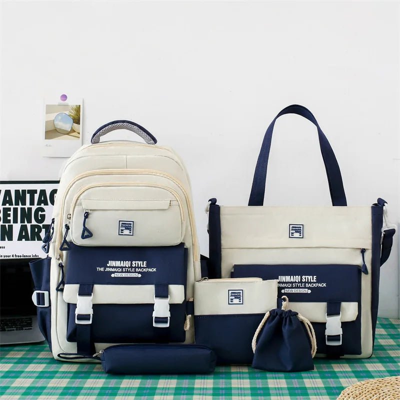 Fashionable Five - Piece Backpack Students Schoolbag Fashionable Waterproof Set School Bags Student Backpack Set - Zeprah