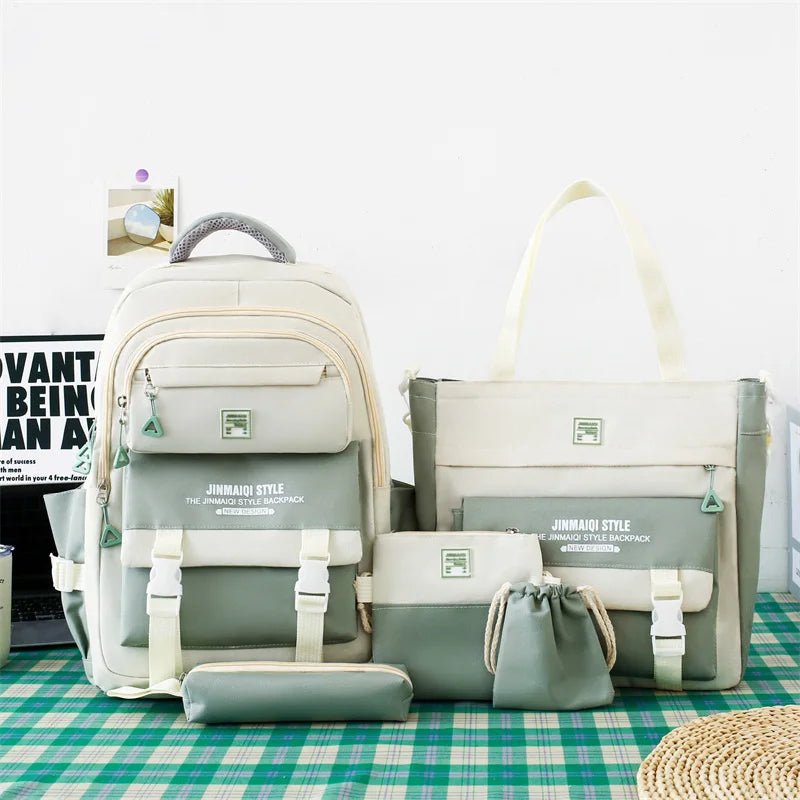 Fashionable Five - Piece Backpack Students Schoolbag Fashionable Waterproof Set School Bags Student Backpack Set - Zeprah