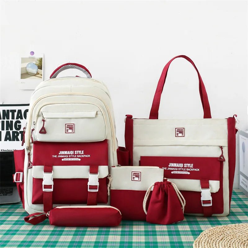 Fashionable Five - Piece Backpack Students Schoolbag Fashionable Waterproof Set School Bags Student Backpack Set - Zeprah