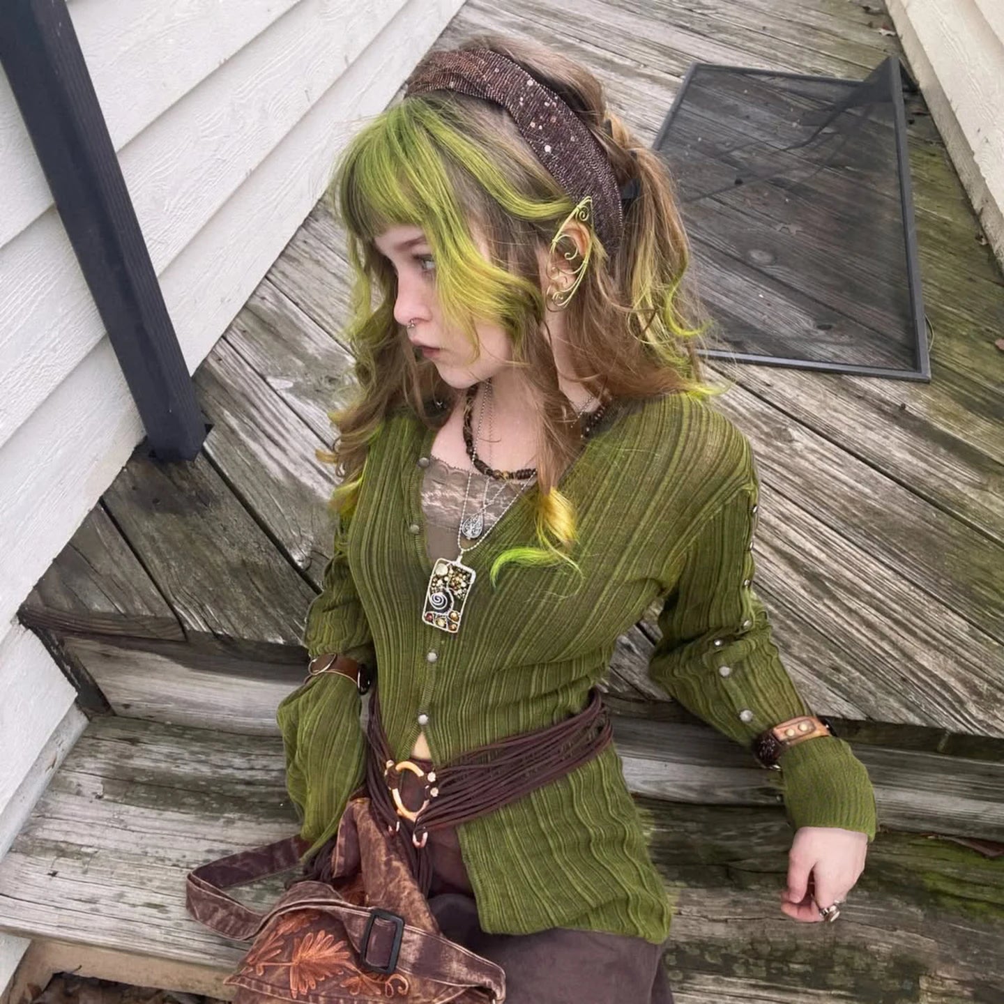 Fashionable Green Girl's Polyester Button Crocheted Cardigan with Elegant Temperament Long Sleeved Top Winter Casual - Zeprah