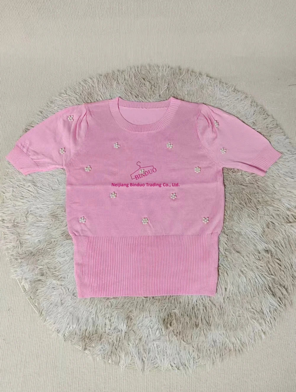 Fashionable Korean - style Knitwear Women's T-shirts Beads Exquisite Elegant Summer Slim New Style Knitwear Top All - match - Zeprah