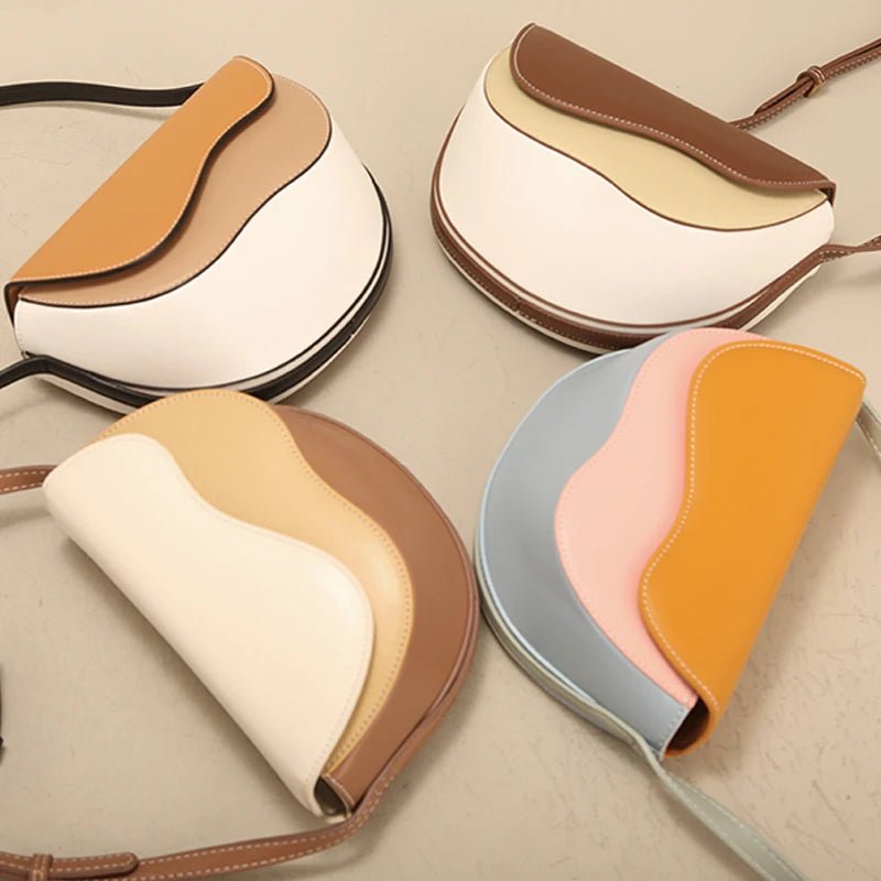 Fashionable New Handbag Design Turkish Curve Wave Contrast Color Messenger Saddle Bag Made of Material Women's New Handbag - Zeprah