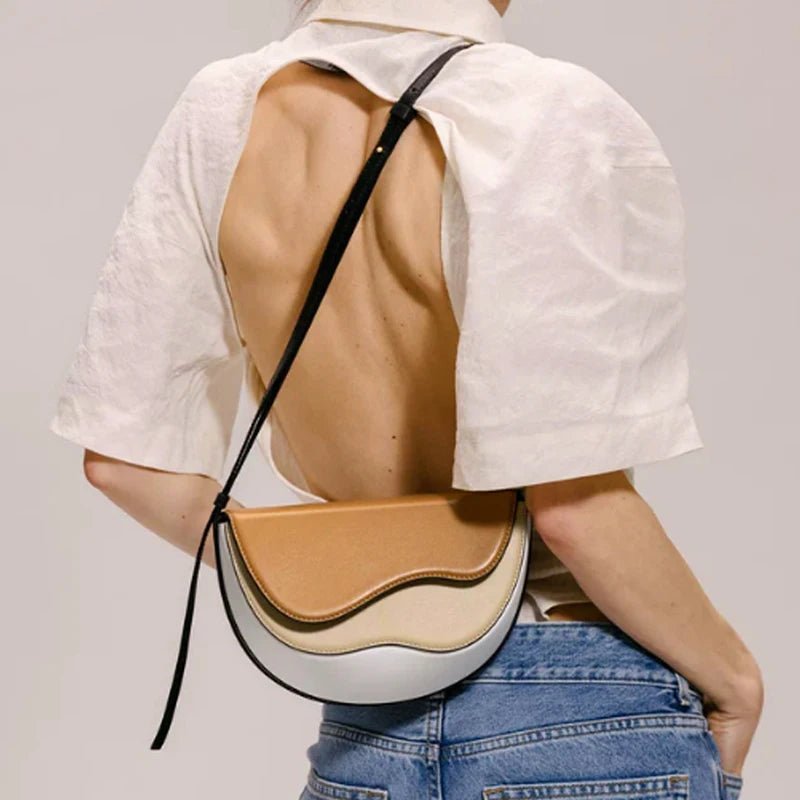 Fashionable New Handbag Design Turkish Curve Wave Contrast Color Messenger Saddle Bag Made of Material Women's New Handbag - Zeprah