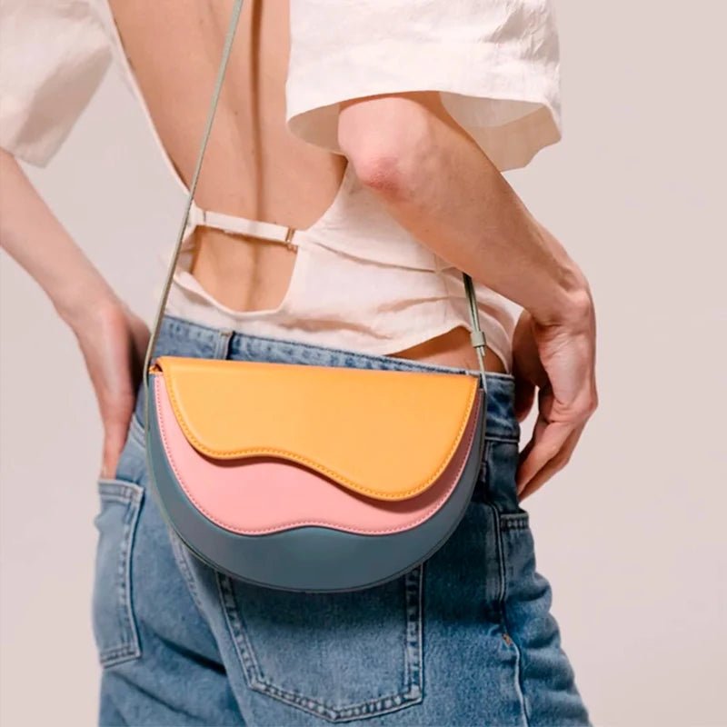 Fashionable New Handbag Design Turkish Curve Wave Contrast Color Messenger Saddle Bag Made of Material Women's New Handbag - Zeprah