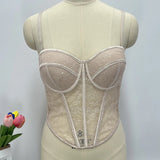 Fashionable Sequined Lace Outer - Wear Boned Top - Mesh High - End Sheer Backless Spaghetti Strap Bandeau - Zeprah