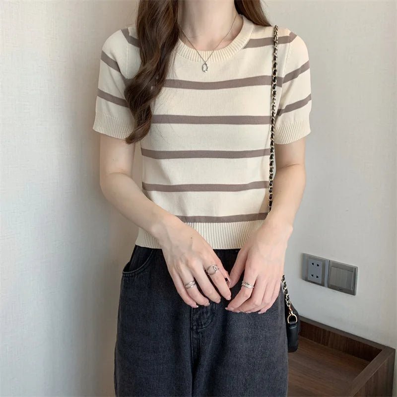 Fashionable Short - sleeved Blouse Best Sale Tops for Women Knitted Short Sleeve T-shirt - Zeprah