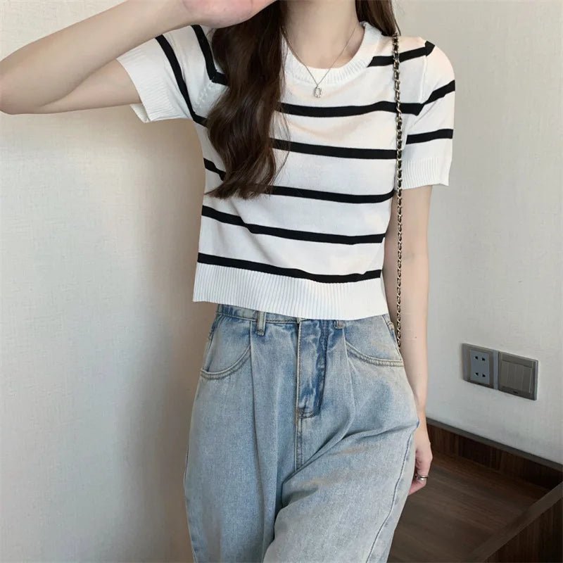 Fashionable Short - sleeved Blouse Best Sale Tops for Women Knitted Short Sleeve T-shirt - Zeprah