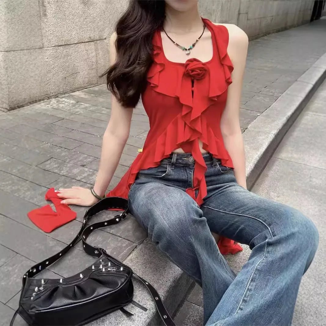 Fashionable Sleeveless Tops Irregular Streamer Basic tank Top Innocent - Seductive Style Women's Tanks Camis - Zeprah