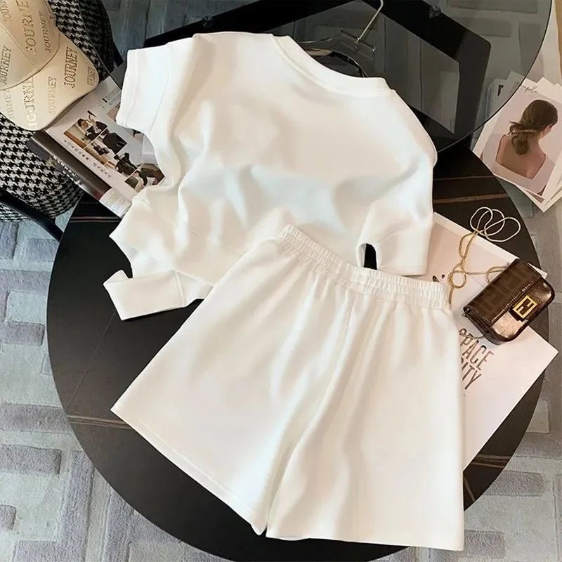 Fashionable Women's T-shirt and Shorts Set Simple Figure - hugging 2 - piece Set Classic Women's Casual Sets - Zeprah