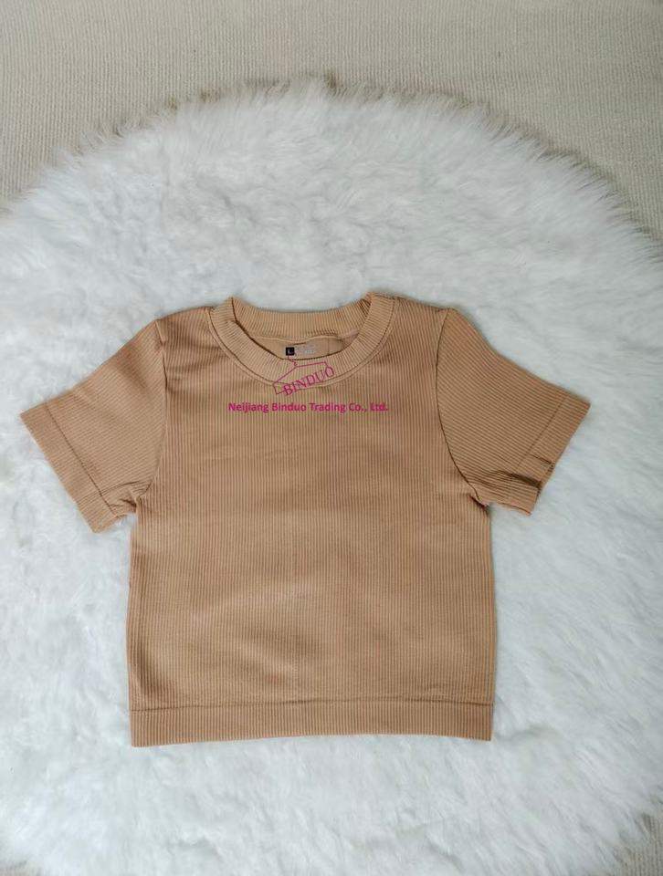 2025 New Round Neck T-shirt Sports Short Sleeve Threaded Spring and Summer Casual Short Sleeve Top