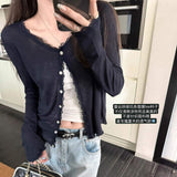 2026 New Arrival Women's Lace Trim Sheer Sun Protection Cardigan with Flared Sleeves & Button Front for Summer Layering