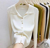 Lapel Long Sleeve Base Shirt Simple Long-sleeved Top Slim-fit Long Sleeve Knit Base