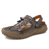 Round Toe Handmade Casual Shoes Genuine Leather Upper Summer Men Beach Walk Sandals
