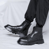 Urban Style Chunky Sole Heavy-Duty Men's Black Zip-Up Ankle Boots with Rugged Outsole