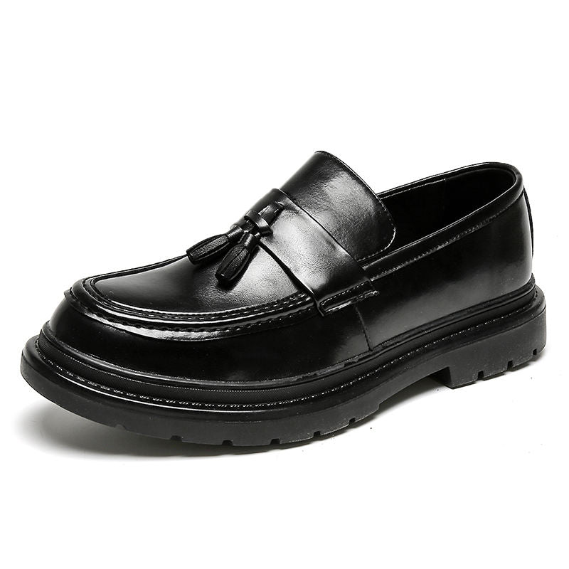 Thick Sole Height Increasing Tassels Loafers Classic Microfiber Men Dress Shoes Black Shoes
