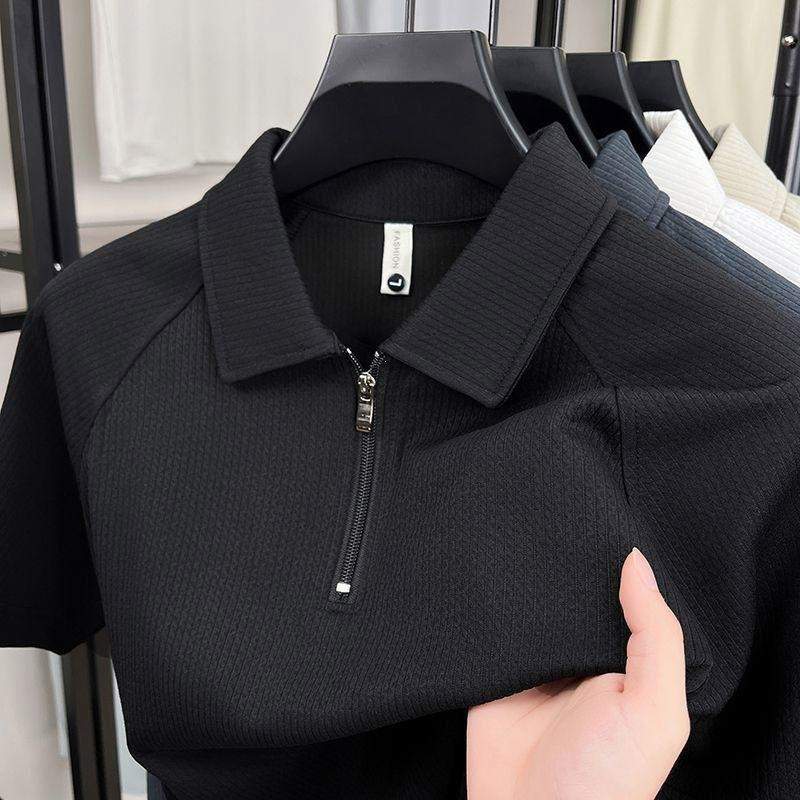 Men Half Zip Short Sleeve Polo Shirt Raglan Sleeve Casual Lapel Fashion Tops