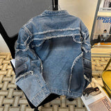 Retro Tassel Fringed Three-Dimensional Relief Denim Motorcycle Jacket Design Sense Jacket