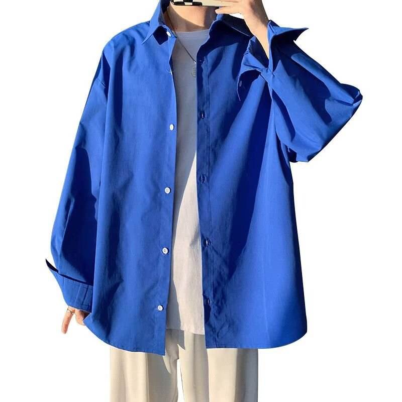 Men Solid Color Oversized Long Sleeve Shirt Casual Loose Fit Plain Button up Shirt