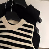 Women's Casual Striped Knit Sleeveless Maxi Dress, Relaxed Fit Summer Crew Neck Tank Dress
